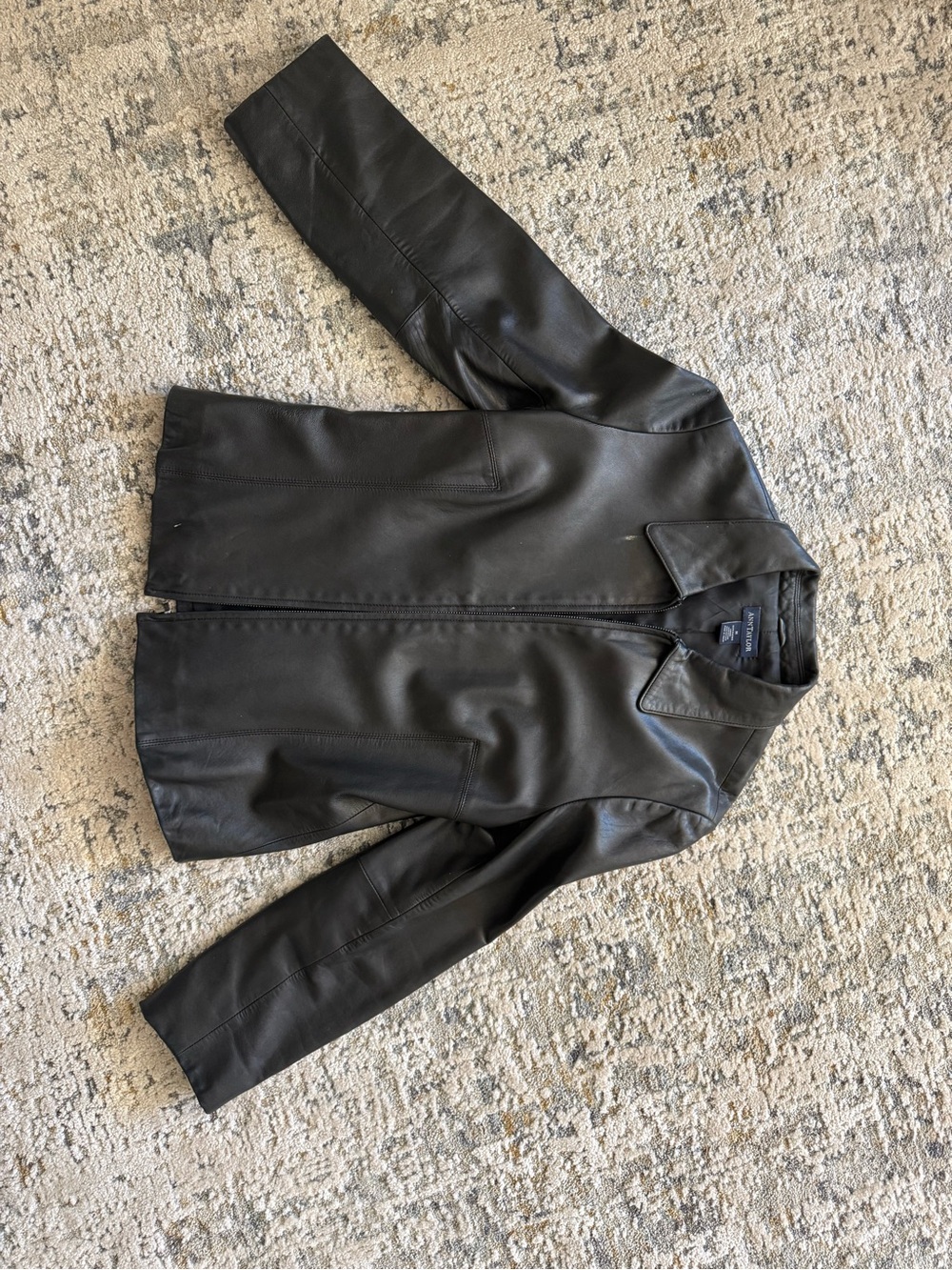Ann Taylor Black Leather Zip-Front Jacket